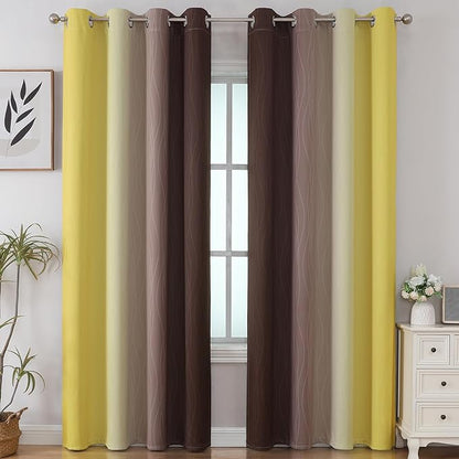 Estelar Textiler Brown and Yellow Blackout Curtains - Image 2