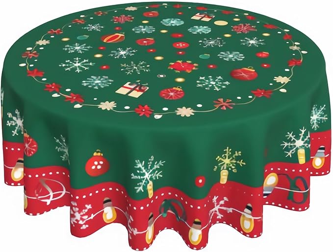 Merry Christmas Round Tablecloth 60 Inch, Decorations Round Table Cloth by GJLNTRF