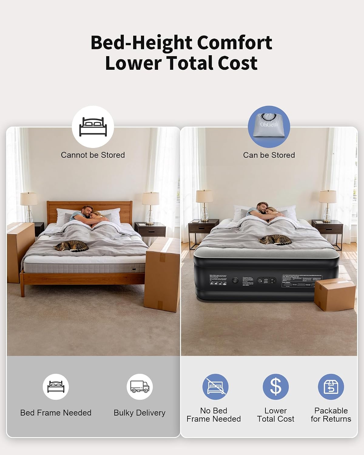 ohgeni 20" raised queen air mattress (1 pack), front angle view