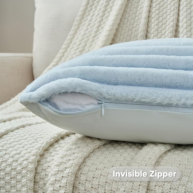FUTEI Light Blue Throw Pillow Covers Set of 2, 18x18 Inch Striped Texture - Image 3