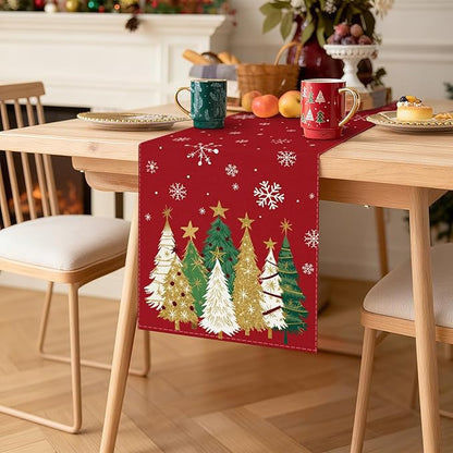 OTOSTAR Snowflakes and Christmas Tree Table Runner, Xmas Seasonal Winter - Image 9