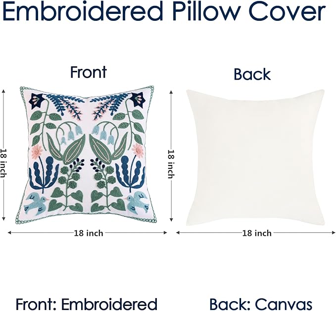 TAOSON Pack of 2, Tropical Green Leave Pattern Embroidered Throw Pillow Cover - Image 3