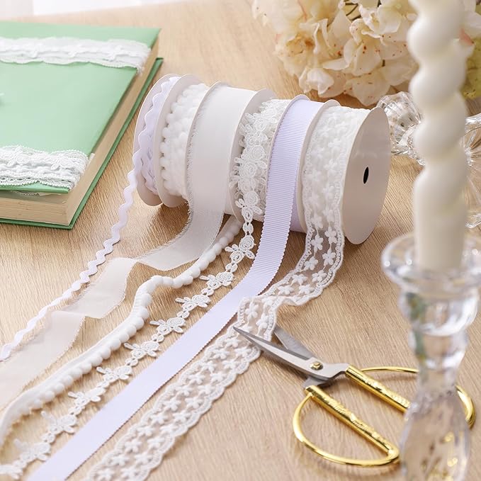 LaRibbons White Ribbons for Crafts 6 Rolls 27.5 Yards TTL Thin Ribbon for - Image 4