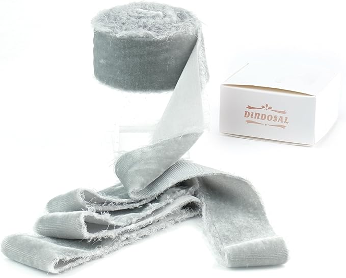 Silver Velvet Ribbon 1.5 inch Silver Frayed Velvet Raw Edge Ribbon by DINDOSAL