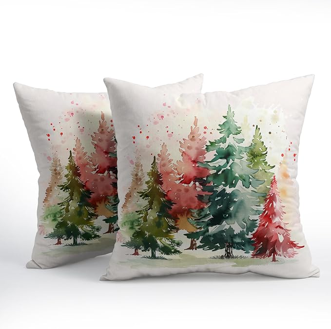 Christmas Tree Outdoor Throw Pillow Cover 24x24 Inch Set of 2 Winter Colorful - Image 2