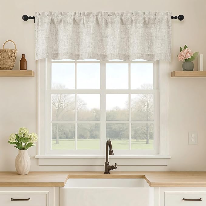 OVZME Natural Valance for Windows, Light Filtering Faux Linen Textured Small by OVZME