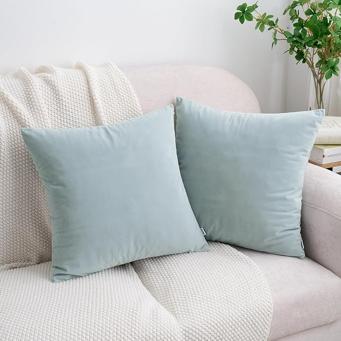 HWY 50 Baby Blue Velvet Throw Pillow Covers 22x22 Inch - Image 7