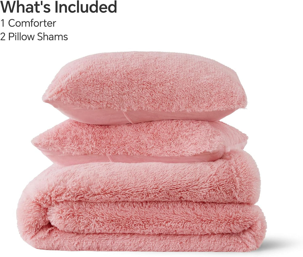 BEDELITE Pink Fluffy Comforter Set Queen, Fuzzy Faux Fur Comforter