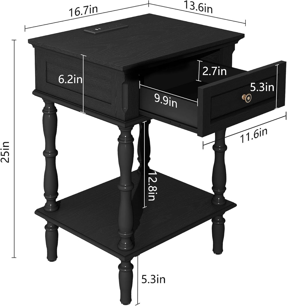 ARTPOWER Nightstand with Charging Station, Minimal Assembly, Retro Wood Night...