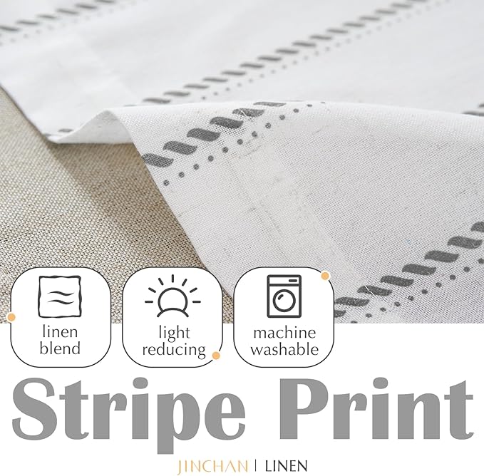 jinchan Nautical Valance Striped Linen Curtain 18 Inch Gray Farmhouse Room - Image 7