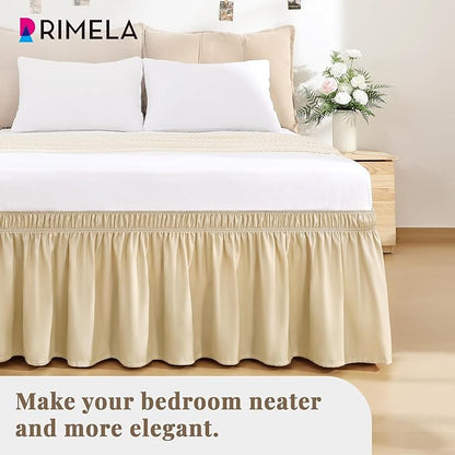 RIMELA Beige White Bed Skirt Queen Size 15 Inch Drop, Elastic Bed Skirting - Image 9