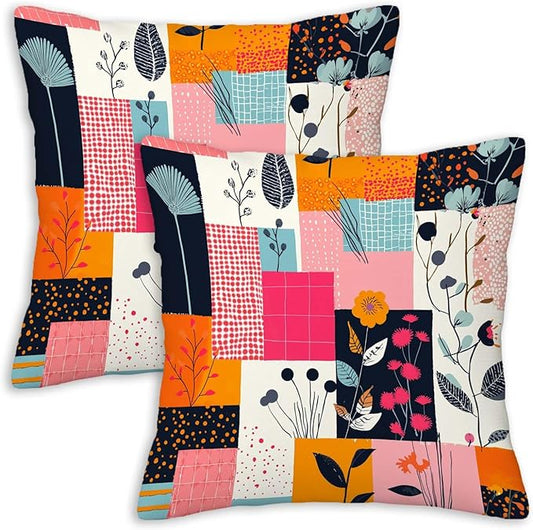 Throw Pillow Covers 18x18 Set of 2, Modern Flowers Cushion Covers, Decorative by Unknown