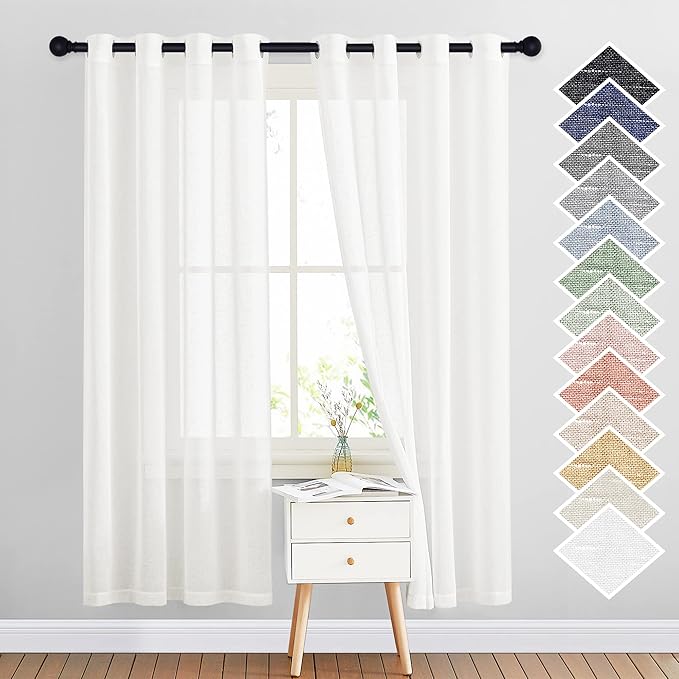 NICETOWN Linen Curtains Semi Sheer Bedroom Window Curtains, Grommet Casual 72" by NICETOWN