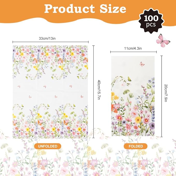 100Pcs Disposable Floral Paper Napkins Decorative Bathroom Napkins Guest - Image 2