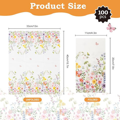100Pcs Disposable Floral Paper Napkins Decorative Bathroom Napkins Guest - Image 2