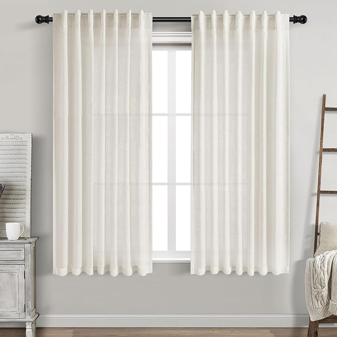 Cream Linen Curtains 68 Inches Long by Nanspring