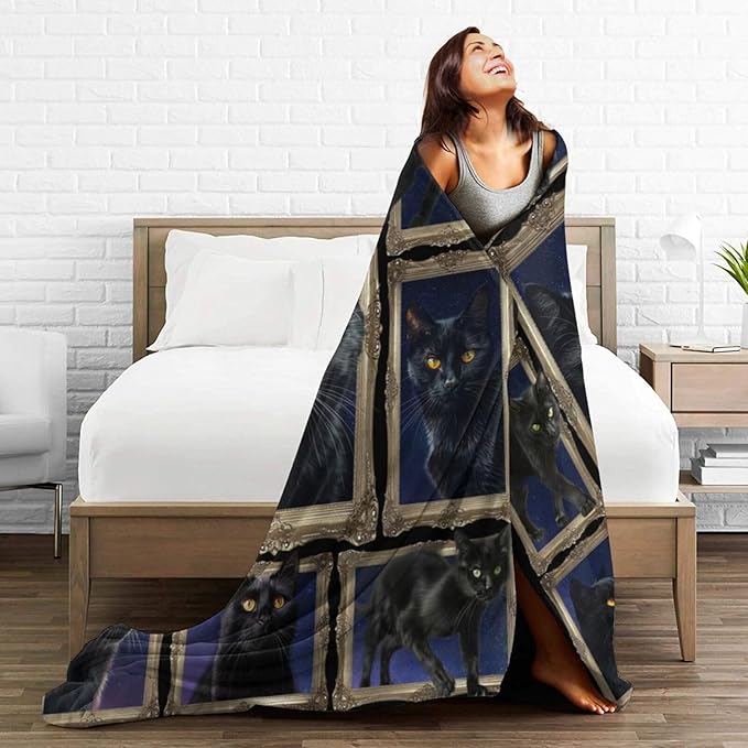 Black Cat Blanket Cats Throw Blanket Flannel Stuff Merch Cozy Decor Fleece - Image 5