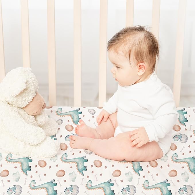 Nap Mat Sheet 47"x24", 3 Pack Dinosaur Baby Crib Sheets Fitted Elastic Corners - Image 3