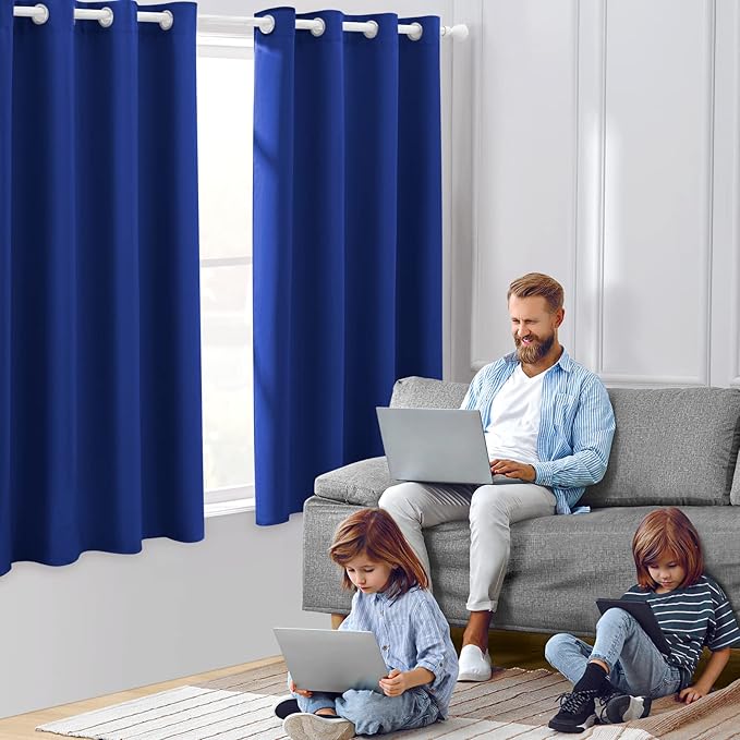 HOMEIDEAS Royal Blue Blackout Curtains 52 X 63 Inch Bedroom Curtains Set of 2 - Image 2