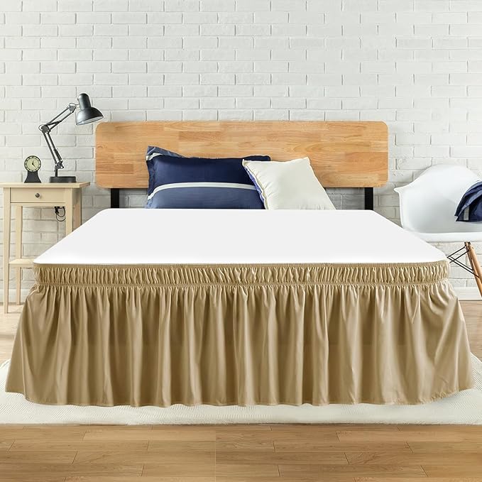 Queen Bed Skirt, Elastic Wrap Around Bed Skirt Queen Size, Bed Skirts by ANARACHON