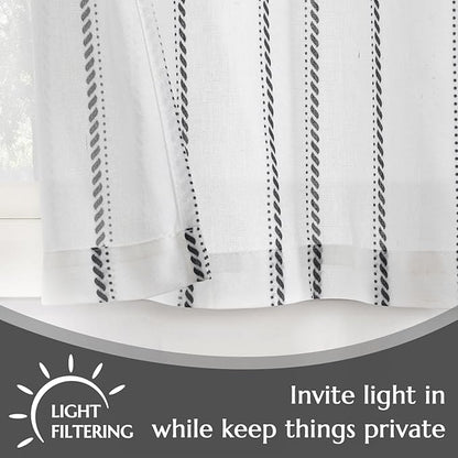 jinchan Linen Striped Kitchen Curtains Tier Cafe Curtains - Image 5