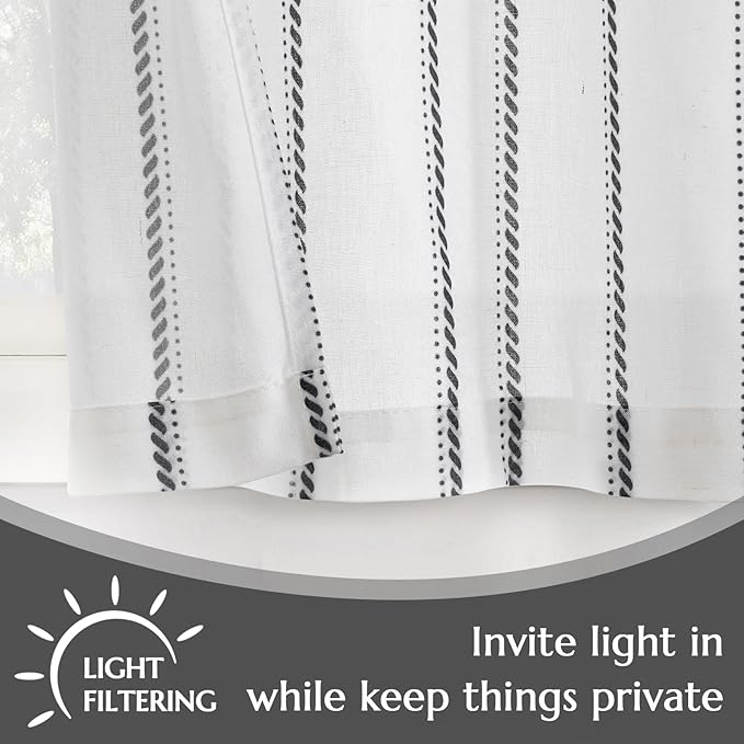 jinchan Linen Striped Kitchen Curtains Tier Cafe Curtains - Image 5