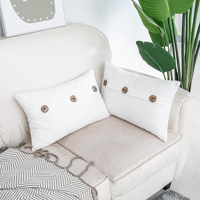 HWY 50 White Chenille Throw Pillow Covers 12x20 Inch - Image 2