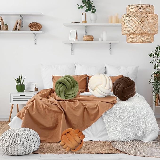 Yerliker 4 Pcs Knot Pillow Ball, 8.7 Inches Soft Home Decorative Round Throw - Image 6