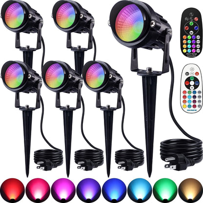 SUNVIE RGBW Halloween Spotlights Outdoor 12W LED Plug in Landscape Lights