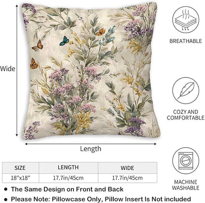 Throw Pillow Covers 18x18 Set of 2, Wild Flower Cushion Covers, Decorative - Image 3