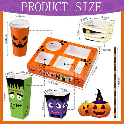 Bokon 172 Pcs/ 24 Sets Halloween Movie Night Snack Trays Supplies