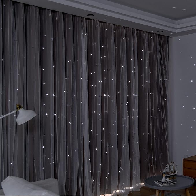 Kinryb Star Cutout Blackout 95 Inches Curtains Double Layer - Image 4