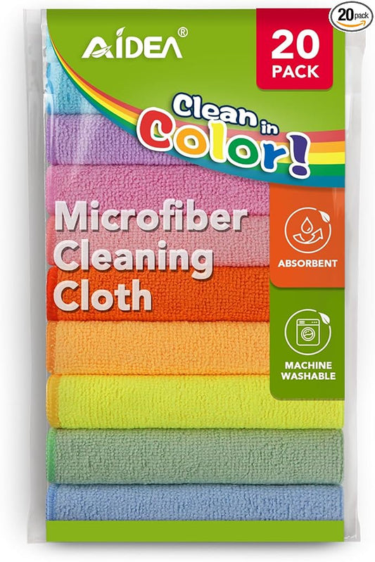 AIDEA Microfiber Cleaning Cloth, Colorful Lint-Free Vibrant Cleaning Rags by AIDEAHOME