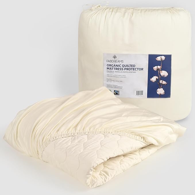 FABDREAMS Organic Quilted Mattress Protector Queen Size | Mattress Pad| by Fabdreams
