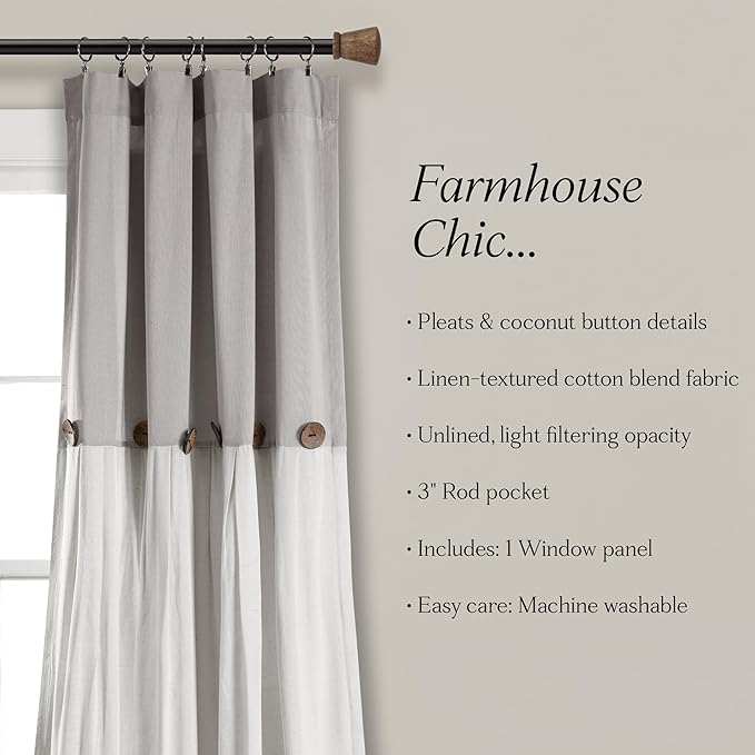Lush Decor Linen Button Window Curtain Panel, 15.8" W x 24.8" L, Bedroom & - Image 6