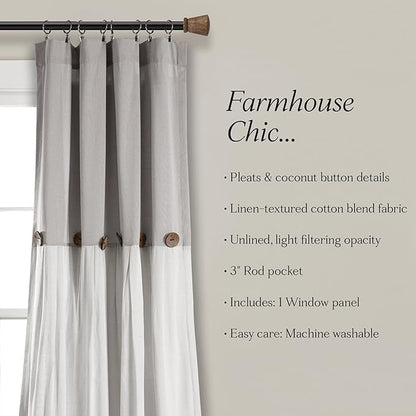 Lush Decor Linen Button Window Curtain Panel, 15.8" W x 24.8" L, Bedroom & - Image 6