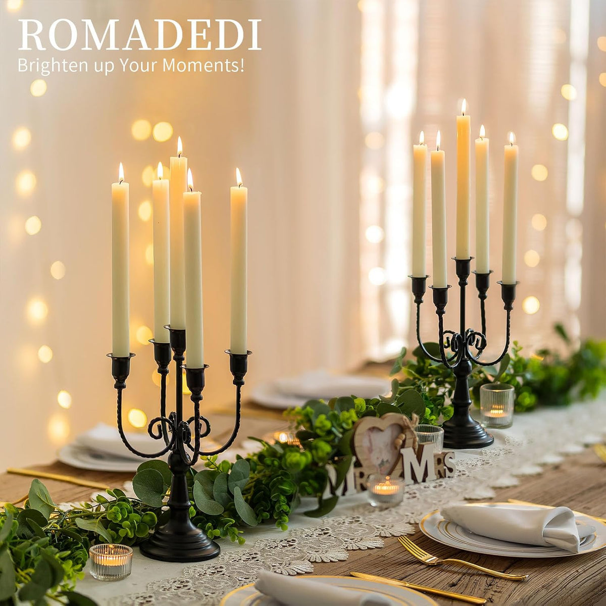 Romadedi Halloween Candelabra, Black 5-Arm Candle Holder 11.8", Set of 6