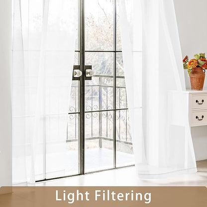 White Sheer Curtains 54 Inch Length, Privacy Semi Sheer Curtains - Image 3
