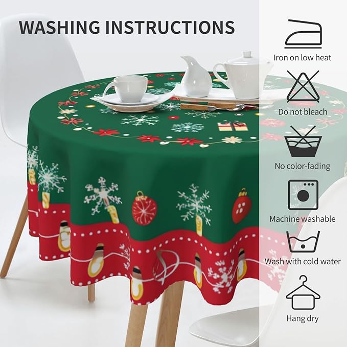 Merry Christmas Round Tablecloth 60 Inch, Decorations Round Table Cloth - Image 3