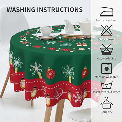 Merry Christmas Round Tablecloth 60 Inch, Decorations Round Table Cloth - Image 3