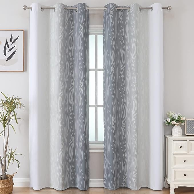 Estelar Textiler Full Room Darkening Greyish White and Grey Blackout Curtains - Image 2
