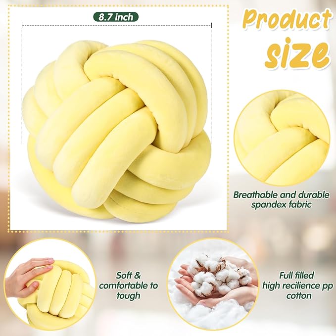 Yerliker 4 Pcs Knot Pillow Ball, 8.7 Inches Soft Home Decorative Round Throw - Image 2