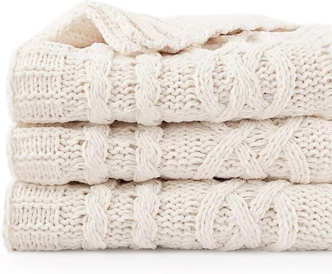 Battilo Cream White Ivory Throw Blanket by BATTILOHOME