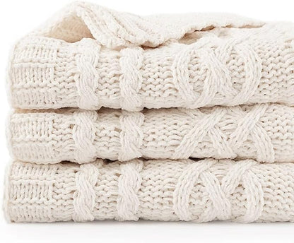 Battilo Cream White Ivory Throw Blanket by BATTILOHOME