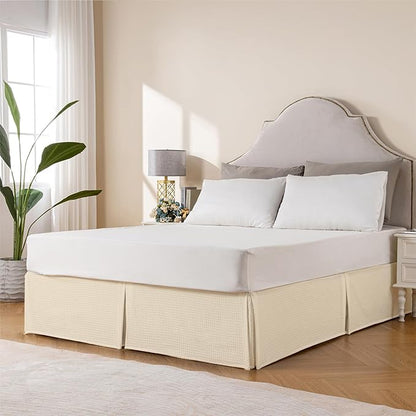MIYE Pleated Waffle Weave Bed Skirt, Tailored Dust Ruffle 16 Inch Drop Easy Fit - Image 3