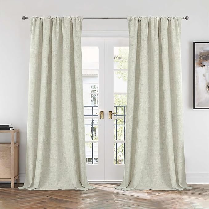 CUCRAF Linen 100% Blackout Curtains 84 Inch Length 2 Panels Set, Back Tab and - Image 7