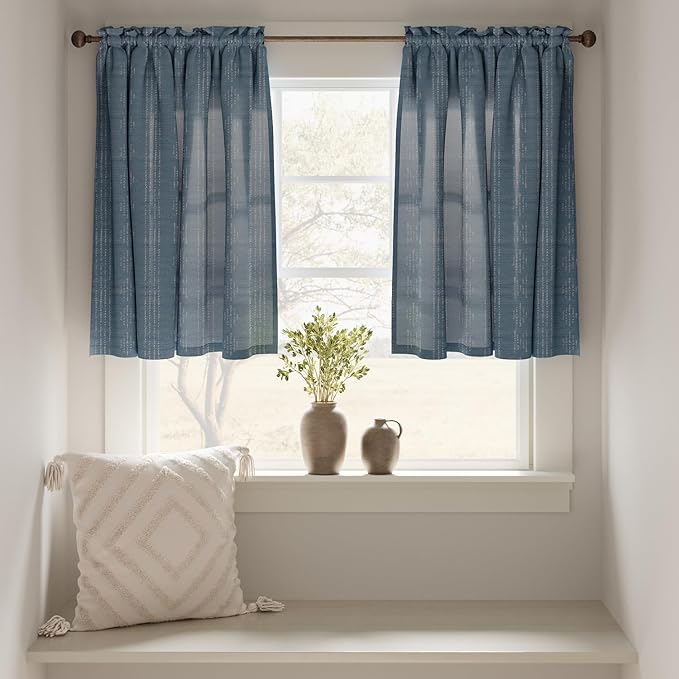 jinchan Boho Kitchen Curtains Linen Tier Curtains 24 Inch Bohemian Cafe - Image 4