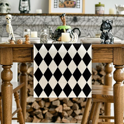 Artoid Mode Black Beige Diamond Plaid Table Runner, Seasonal Halloween Party - Image 2