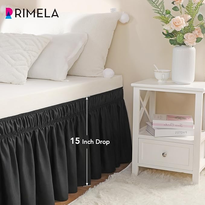 RIMELA Black Bed Skirt Twin Size 15 Inch Drop, Elastic Bed Skirting - Image 5