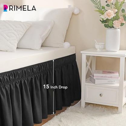 RIMELA Black Bed Skirt Twin Size 15 Inch Drop, Elastic Bed Skirting - Image 5
